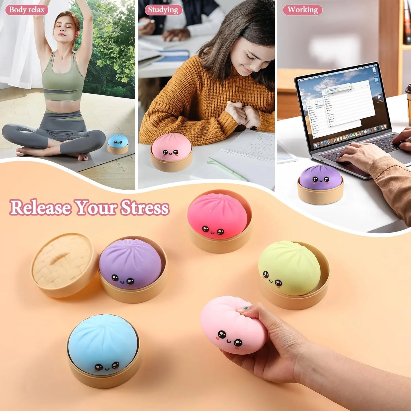 Dumpling Squishies, Kawaii Squishies, Glitter Dumpling Mystery Box, Colorful Dumplings Stress Balls Fidget Sensory Toy, Easter Basket Stuffers, Stocking Stuffers with Food Steamer Stretchy Desk Toys