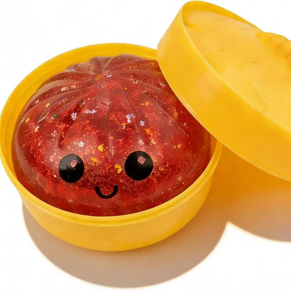 Size3.15*1.97In.2026 New Glitter Dumpling Squishy with Steamer Box, Soft Sensory Fidget Steamed Bun Squeeze Tool for Adult Stress & Anxiety Relief,3.15 Inches in Diameter Cute Office Desk Decor and Relaxing Accessory