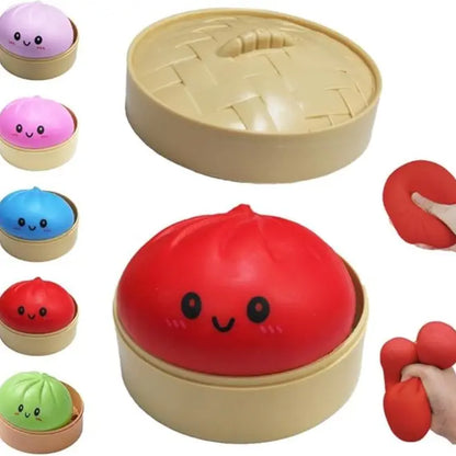Size3.15*1.97In.2026 New Glitter Dumpling Squishy with Steamer Box, Soft Sensory Fidget Steamed Bun Squeeze Tool for Adult Stress & Anxiety Relief,3.15 Inches in Diameter Cute Office Desk Decor and Relaxing Accessory