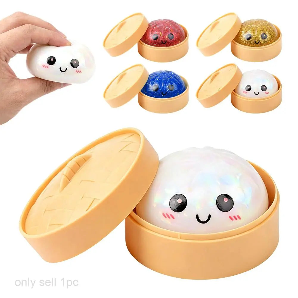Dumpling Squishies, Kawaii Squishies, Glitter Dumpling Mystery Box, Colorful Dumplings Stress Balls Fidget Sensory Toy, Easter Basket Stuffers, Stocking Stuffers with Food Steamer Stretchy Desk Toys