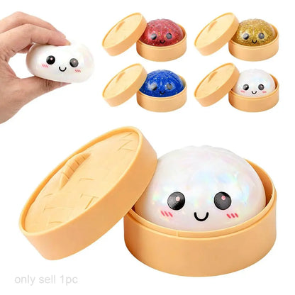 Dumpling Squishies, Kawaii Squishies, Glitter Dumpling Mystery Box, Colorful Dumplings Stress Balls Fidget Sensory Toy, Easter Basket Stuffers, Stocking Stuffers with Food Steamer Stretchy Desk Toys