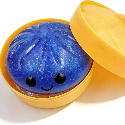 Size3.15*1.97In.2026 New Glitter Dumpling Squishy with Steamer Box, Soft Sensory Fidget Steamed Bun Squeeze Tool for Adult Stress & Anxiety Relief,3.15 Inches in Diameter Cute Office Desk Decor and Relaxing Accessory