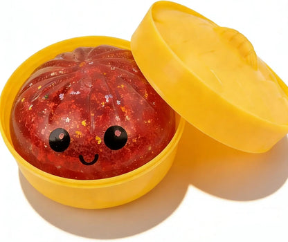 Size3.15*1.97In.2026 New Glitter Dumpling Squishy with Steamer Box, Soft Sensory Fidget Steamed Bun Squeeze Tool for Adult Stress & Anxiety Relief,3.15 Inches in Diameter Cute Office Desk Decor and Relaxing Accessory