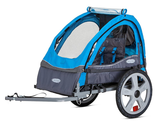 Sync Single Seat Bike Child Trailer, Max Weight 40 Lbs., 5-Point Harness, Folding Frame, Quick Release Wheels, Easy Storage, Bug Screen & Weather Shield, Blue