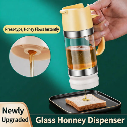 Glass Honey Dispenser. Features a Drip-Proof, Leak-Proof Sealed Design and a Convenient Handle. Simple to Operate; Ideal for Dispensing Maple Syrup, Effectively Locking in Freshness; Easy to Clean.