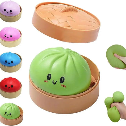 Size3.15*1.97In.2026 New Glitter Dumpling Squishy with Steamer Box, Soft Sensory Fidget Steamed Bun Squeeze Tool for Adult Stress & Anxiety Relief,3.15 Inches in Diameter Cute Office Desk Decor and Relaxing Accessory