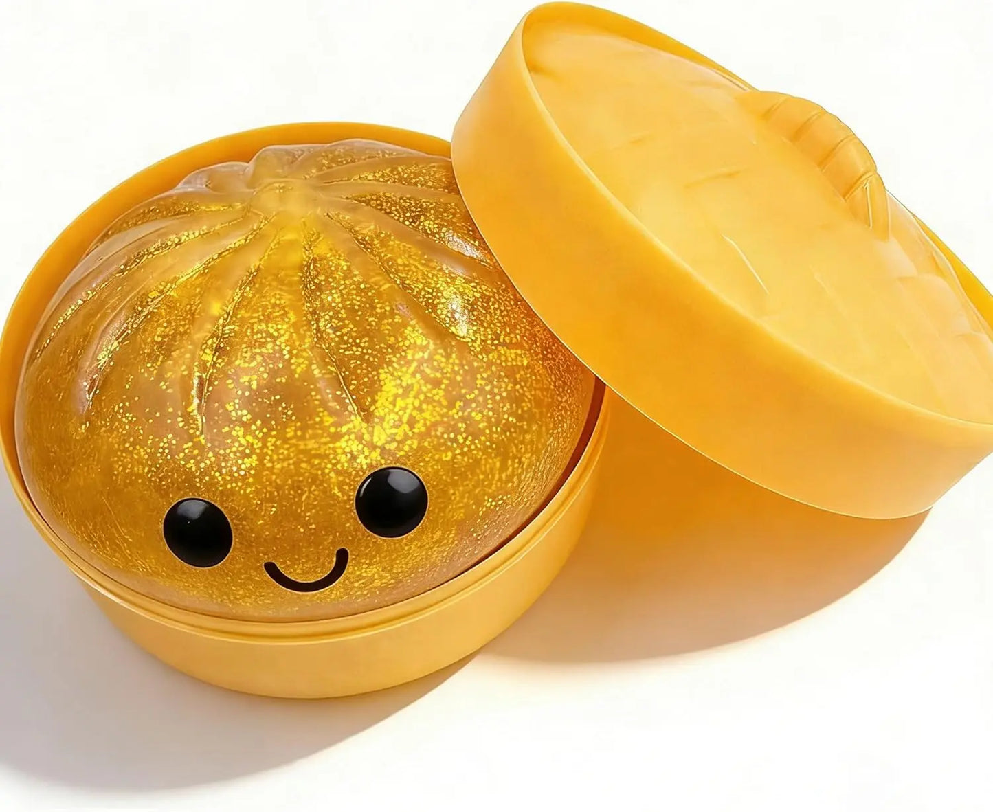 Size3.15*1.97In.2026 New Glitter Dumpling Squishy with Steamer Box, Soft Sensory Fidget Steamed Bun Squeeze Tool for Adult Stress & Anxiety Relief,3.15 Inches in Diameter Cute Office Desk Decor and Relaxing Accessory