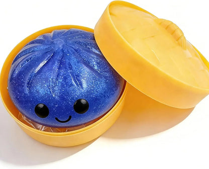 Size3.15*1.97In.2026 New Glitter Dumpling Squishy with Steamer Box, Soft Sensory Fidget Steamed Bun Squeeze Tool for Adult Stress & Anxiety Relief,3.15 Inches in Diameter Cute Office Desk Decor and Relaxing Accessory