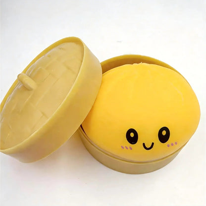 Size3.15*1.97In.2026 New Glitter Dumpling Squishy with Steamer Box, Soft Sensory Fidget Steamed Bun Squeeze Tool for Adult Stress & Anxiety Relief,3.15 Inches in Diameter Cute Office Desk Decor and Relaxing Accessory
