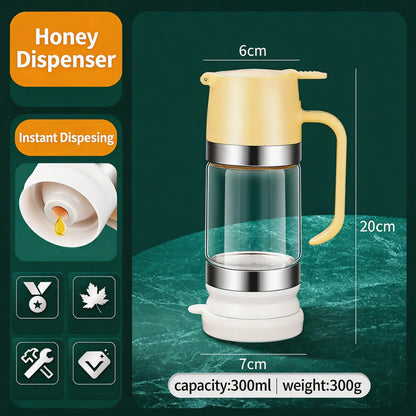 Glass Honey Dispenser. Features a Drip-Proof, Leak-Proof Sealed Design and a Convenient Handle. Simple to Operate; Ideal for Dispensing Maple Syrup, Effectively Locking in Freshness; Easy to Clean.