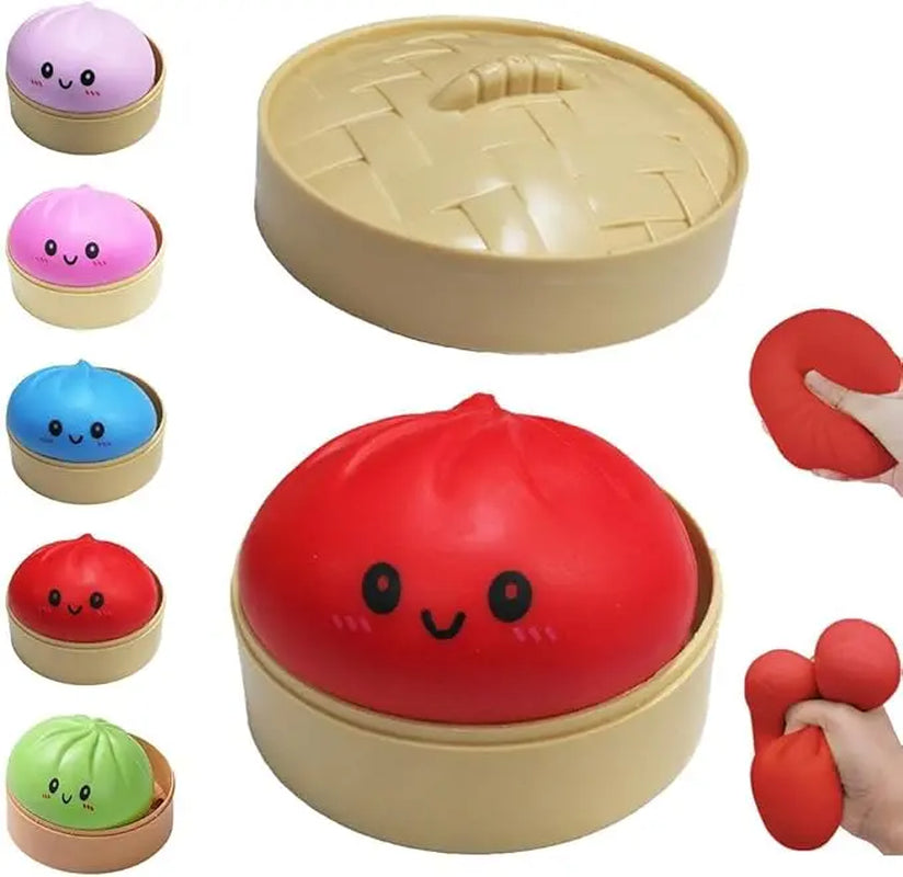 Size3.15*1.97In.2026 New Glitter Dumpling Squishy with Steamer Box, Soft Sensory Fidget Steamed Bun Squeeze Tool for Adult Stress & Anxiety Relief,3.15 Inches in Diameter Cute Office Desk Decor and Relaxing Accessory